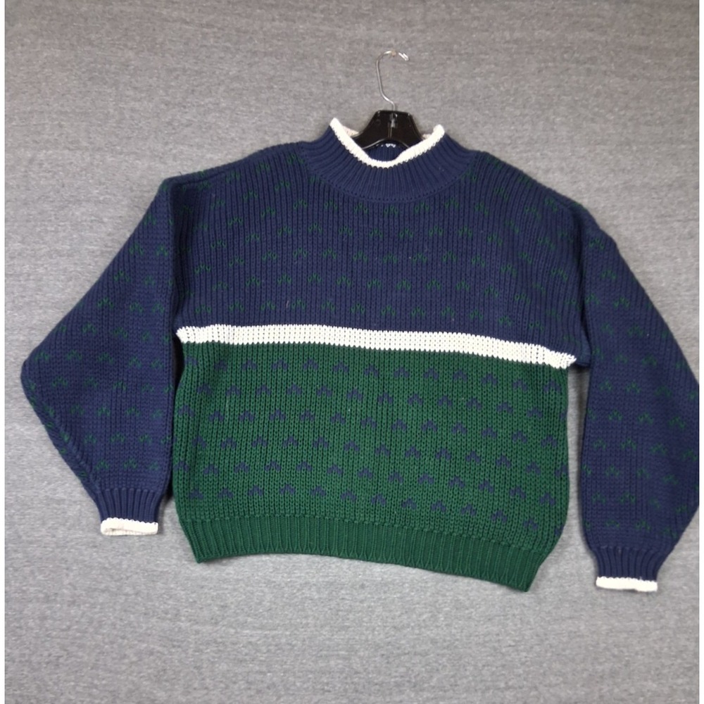 VTG Paris Sport Club Mens Sweater M Blue Green Knit Birds Eye Grandpa Academia